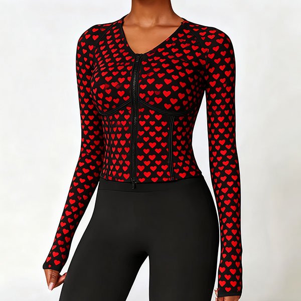 Winter Red Heart-Shaped Slim Fit Base Layer Jacket