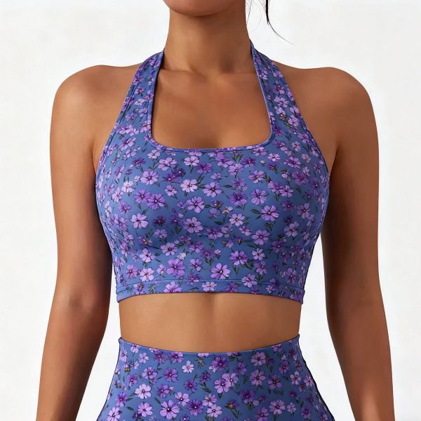 Purple floral print spaghetti strap slim-fit camisole